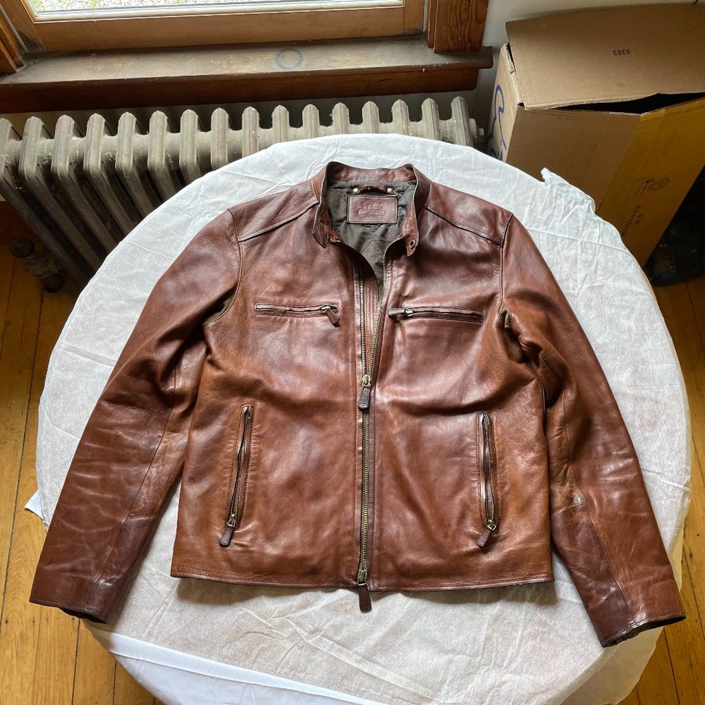 Vintage Coach Chestnut Brown Leather Racer Jacket Size M Original Owner